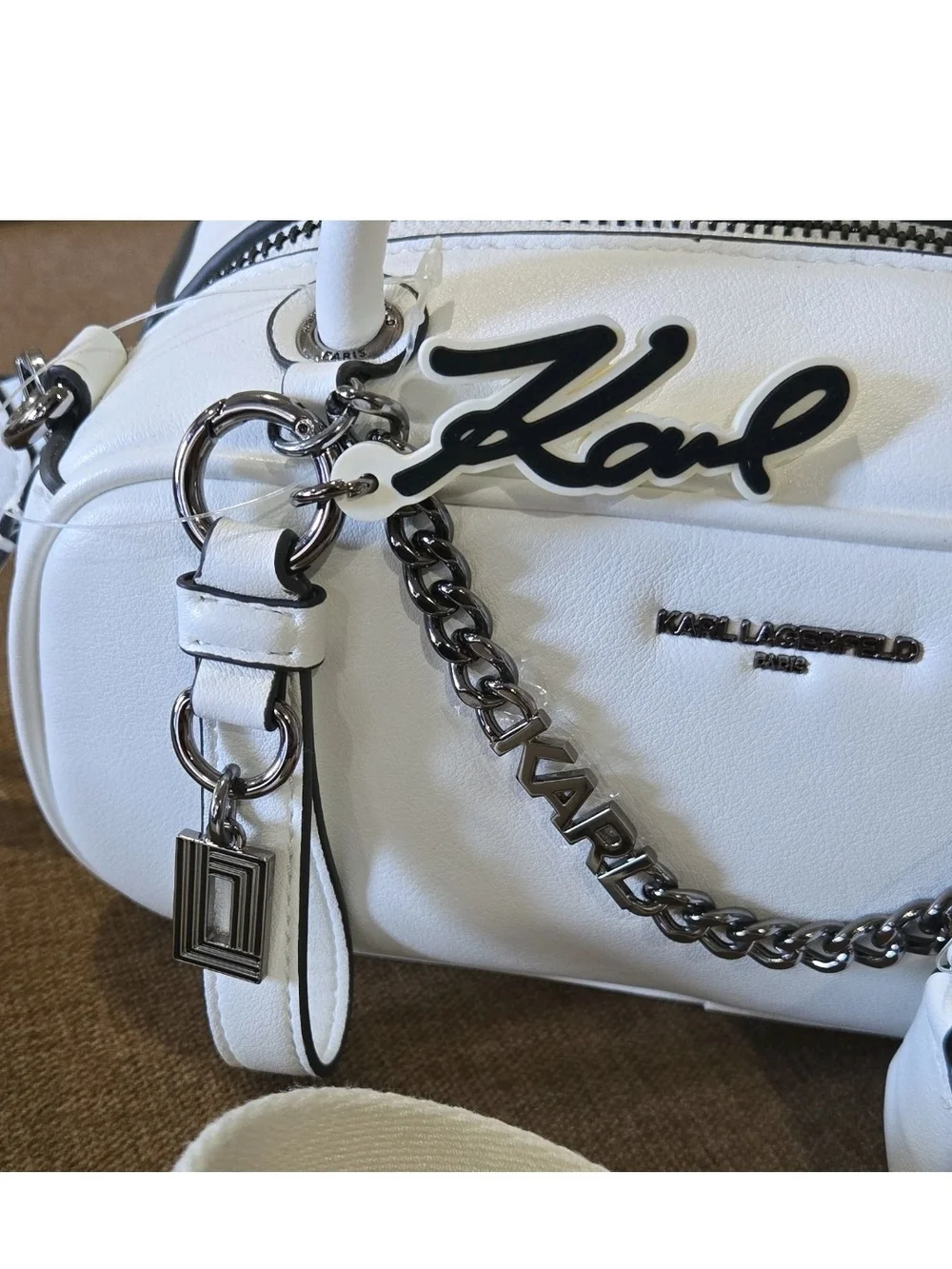 Karl Lagerfeld White Leather Dome Satchel with Strap